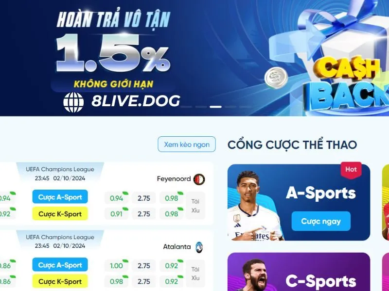 8live hoàn trả cược thua không giới hạn cho người chơi